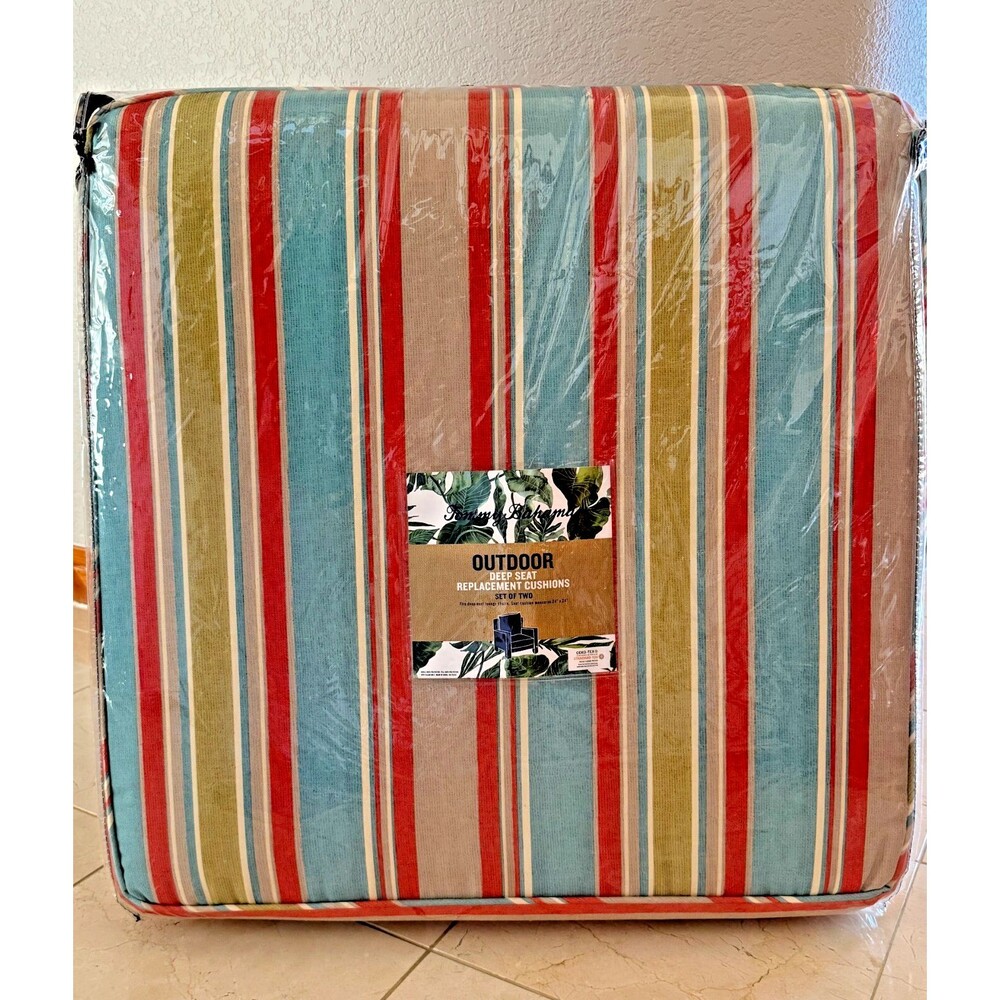 TOMMY Bahama® Outdoor Deep Seat Cushions Stripes in Orange, Aqua, Tan, White NEW